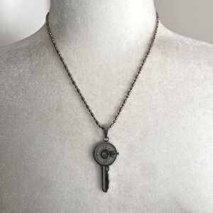 Key Clockwork Necklace Steampunk Silver Time Traveler Pendant Modern Art